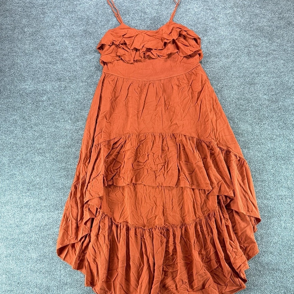 Kirra Womens Rust Orange Ruffle High Low Maxi Dress Boho Tiered M Wedding Guest